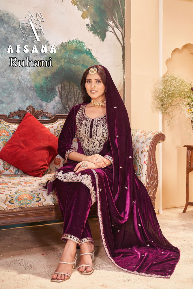 Ruhani By Afsana Winter Wear Embroidery Velvet Salwar Kameez Suppliers In Surat